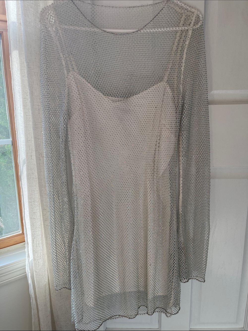 Show Me Your Mumu Silver Overlay Slip Dress